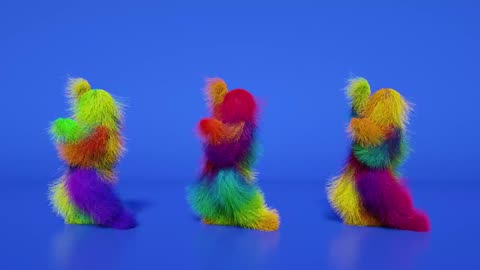 Three funny multicoloured men dancing to upbeat music