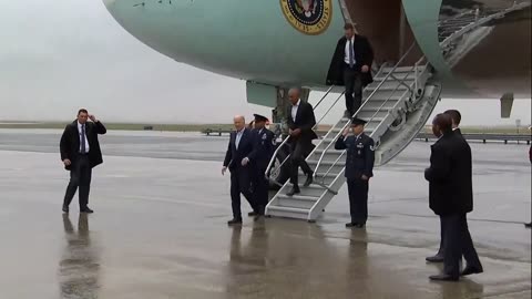 Obama Follows Biden Down The Short Stairs After Landing In NYC For Day Of Ritzy Fundraising