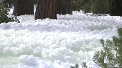 The stream transforms into snow in an instant