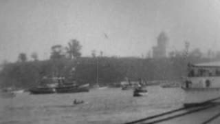 United States Cruiser "Olympia" Leading Naval Parade (1899 Original Black & White Film)