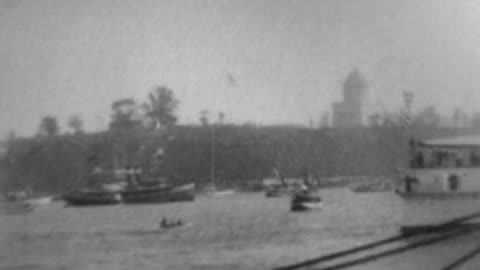 United States Cruiser "Olympia" Leading Naval Parade (1899 Original Black & White Film)