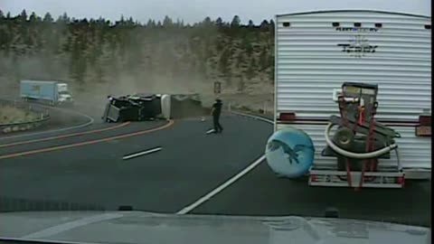 Semi truck rollover caught on dash cam