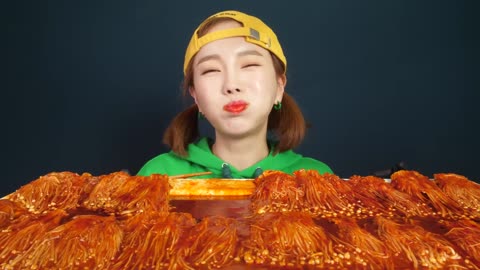 [Mukbang ASMR] SPICY ENOKI MUSHROOMS(RECIPE)WITH FIRE SAUCE