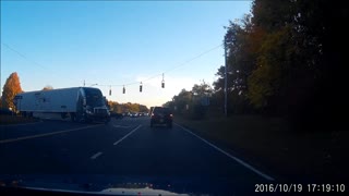 Entitled commercial van with left arrow goes straight, bypasses traffic