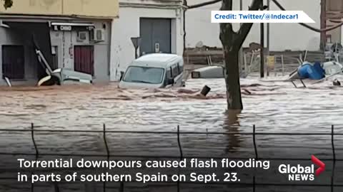 Spain floods: Cars washed away, homes submerged following storm in Huelva province