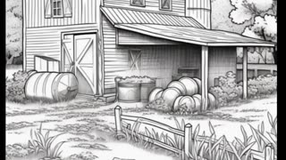 Barns on the Farm: AI Grayscale Coloring Book