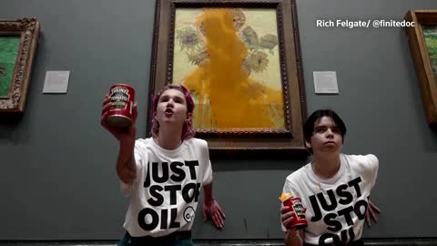 Climate protesters throw soup at van Gogh painting