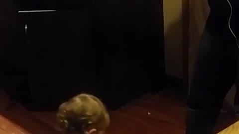 Baby argues with dad over who's cleaning mess