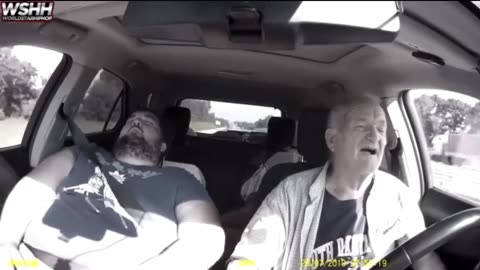 Grandpa falls asleep while driving the car