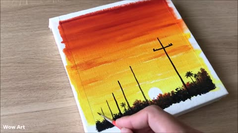 Daily Challenge #34 / Easy Art / Power lines at sunset painting