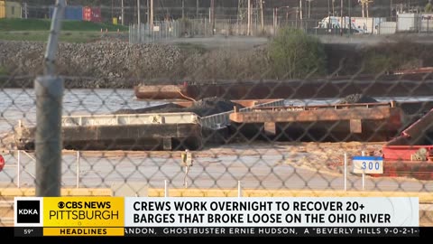 Crews work overnight to recover 20+ barges that broke loose on Ohio River