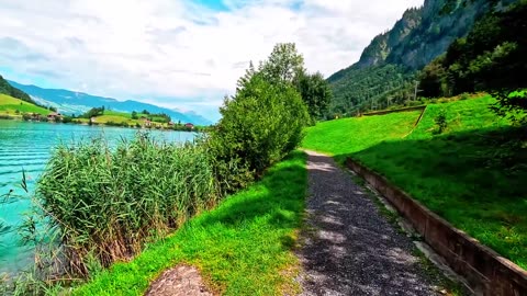 Most beautiful Switzerland village Walking along the lake