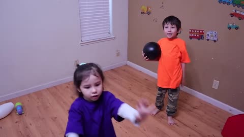 Learn Sport Ball Names with Big T-Shirt and Bowling Pins for Children
