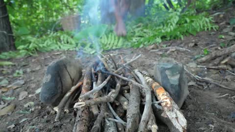 Shrimp eating in jungle, cooking on a rock | Primitive Wildlife-11