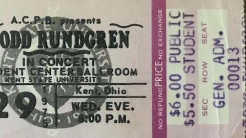 October 29, 1975 - Todd Rundgren's Utopia at Kent State University (Ticket Stub & Images)