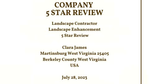 Landscape Company Martinsburg West Virginia 5 Star Google Review Video