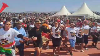 Zulu regiments at Prince Mangosuthu Buthelezi's funeral in Ulundi