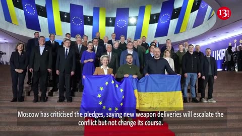 Zelenskiy, von der Leyen exchange signed flags during Kyiv visit