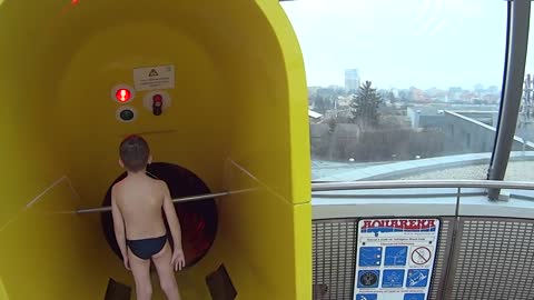 Yellow Switchback Water Slide at Aquapark Olomouc