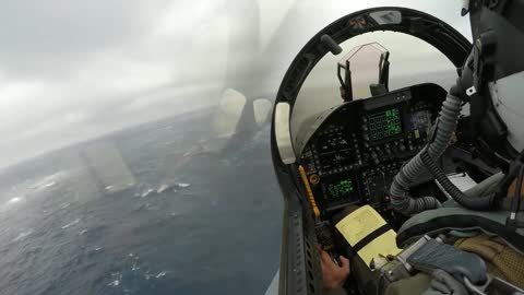 F-18 Landing in a very bad weather and low visibility