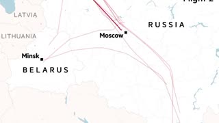 A map of Yevgeny Prigozhin's latest flights, mostly in Russia