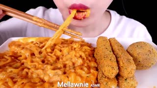 ASMR CHEESY CARBO FIRE NOODLES, CHEESE BALL, CHEESE STICKS EATING SOUNDS MUKBANG