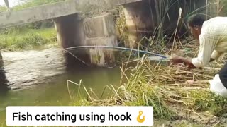 A village Man Fish catching using hook 🪝