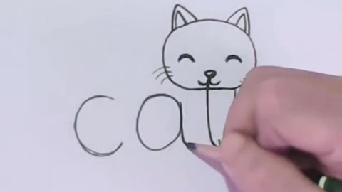 Very Easy! How to turn Words Cat Into a Cartoon Cat. (Wordtoons) learning step by step for kid