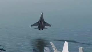 su 27 crashes on a deck of american aircraft carrier