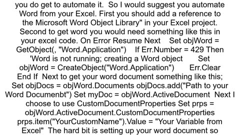 Sending VARIABLES from EXCEL to WORD