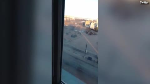 Russian tanks firing off round in Borodyanka near Kyiv