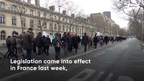 France: Anti-COVID-vaccine protesters rally outside Pfizer building