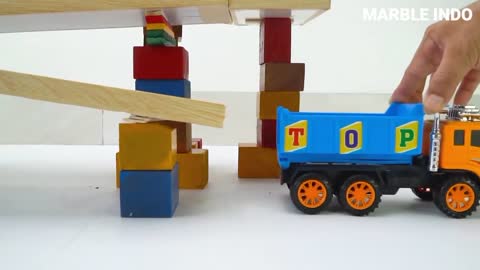 Marble Run Race ASMR ☆ Garbage Truck ,blue Dump Truck,& HABA Slope Course 2