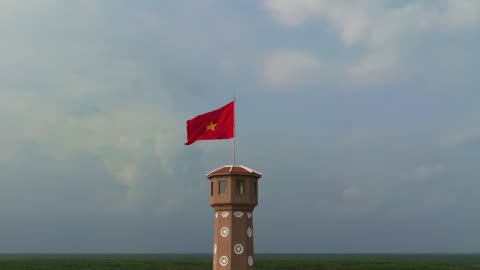 Footage of the red flag with yellow star symbol