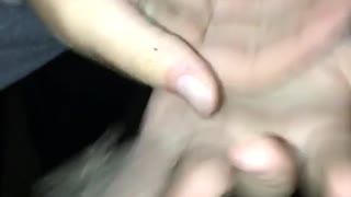 Girl holds frog at night in hands, it jumps at camera and filmer screams