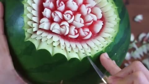 little rose in heart watermelon carving | fruit carving |