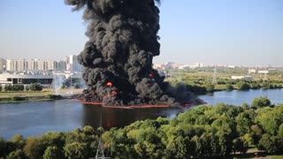 Oil Pipeline Fire In The Moscow River