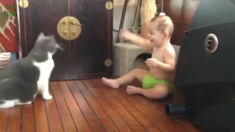 Cute cat and beautiful baby