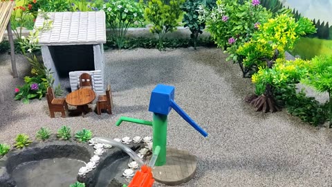 DIY_Farm_Diorama_with_house_cow,_barn____mini_hand_pump_supply_water_for_animals