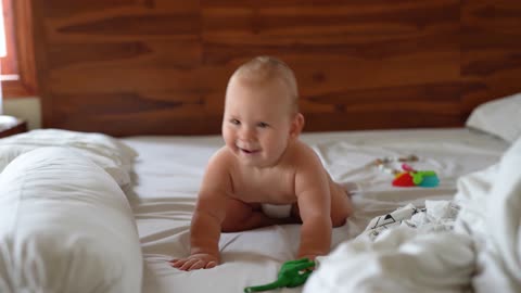 Cute baby crawling for the first time