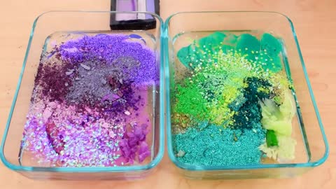 Mixing Makeup Eyeshadow Into Slime! Purple vs Green Special Series Part 52 Satis