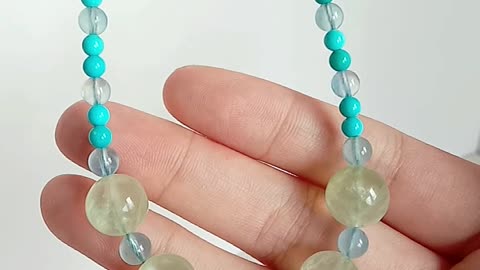 Natural turquoise with Milky Bule Aquamarine and Green Prehnite gemstone necklace full strand 16inch