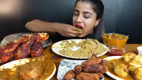 ASMR Eating Spicy Chicken Curry,Mutton Biryani,Cheese Pizza,Leg Piece Big Bites ASMR Eating Mukbang
