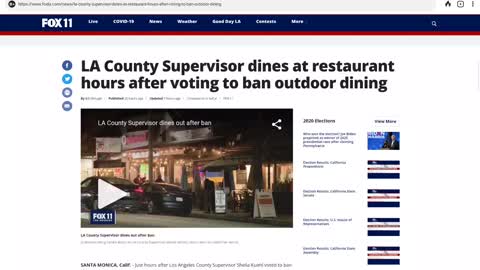 LA county supervisor VOTES to ban outdoor dining.....then goes out to eat