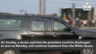President Trump ventures outside Walter Reed to greet supporters while riding inside a vehicle