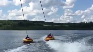 Collab copyright protection - two girls red tubing water flip