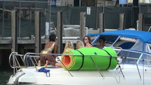 Miami River Boat Yacht + People Show Hot Ladies #29 in bikini no bra coming from haulover inlet!!!