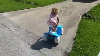 Little Girl Drives Power Wheel Car Into A Real Car