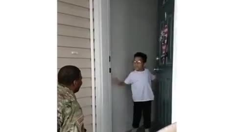 A soldier surprises his son after a long time he has not seen him - very exciting!