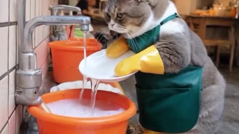 Funny cute cat washing dishes - Part 3 #viral #tiktok #foryou